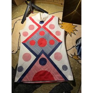 60s Vintage Jane Colby Original Mod blouse Red White Blue Geometric Art M
